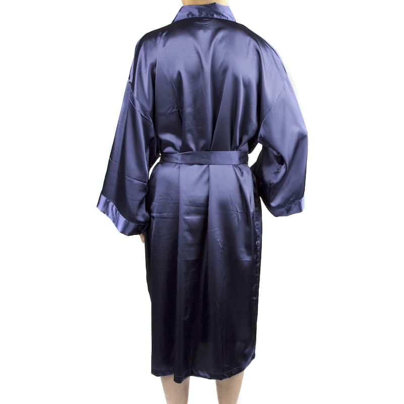 Leisureland Men's Blue/Black/Tan Satin Long 48-inch Kimono Robe