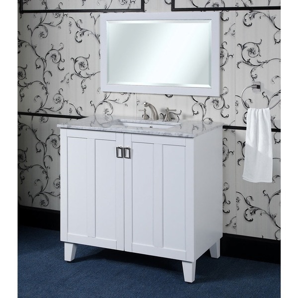 White 36-inch Carrara White Marble Top Single Sink Bathroom Vanity with