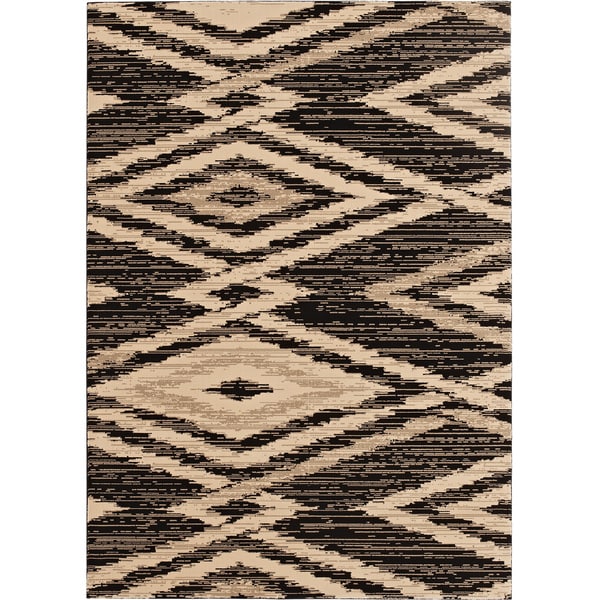 Loft New City Diamond Design Black Polypropylene Rug (7'10 x 10') - 7'10" x 10'