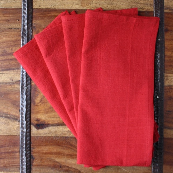 Set of 4 Hand-woven Red Cotton Napkins (India)