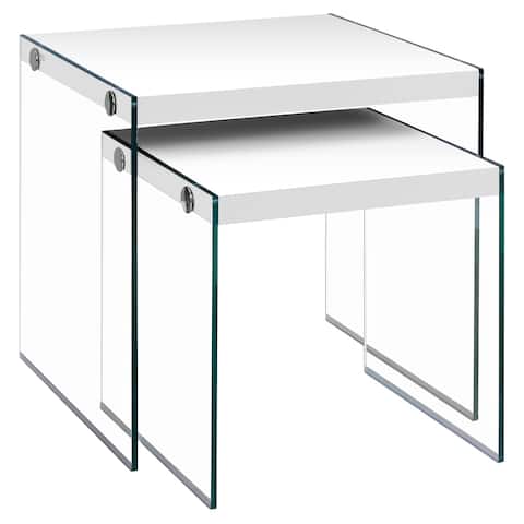 Nesting Table, Set of 2, Side, End, Accent, Living Room, Bedroom, Tempered Glass, Laminate, Glossy Clear, Contemporary