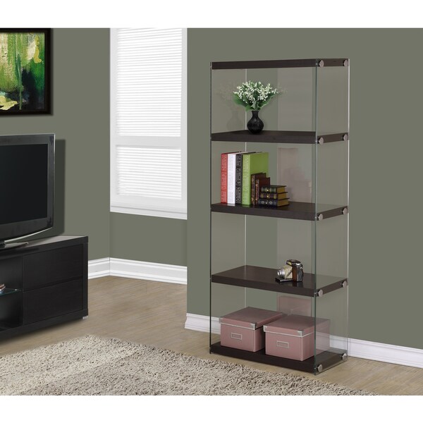 Cappuccino Hollowcore Tempered Glass Bookcase Free Shipping Today