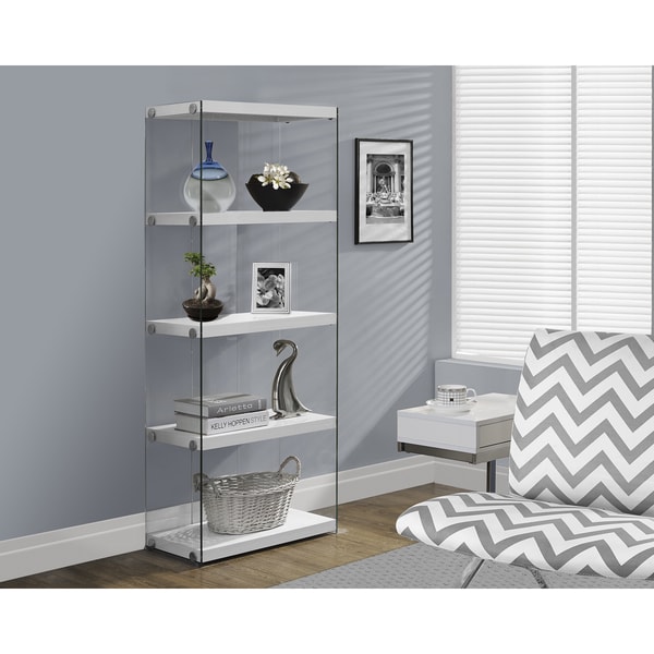 Glossy White Hollow-core Tempered Glass Bookcase - Free ...