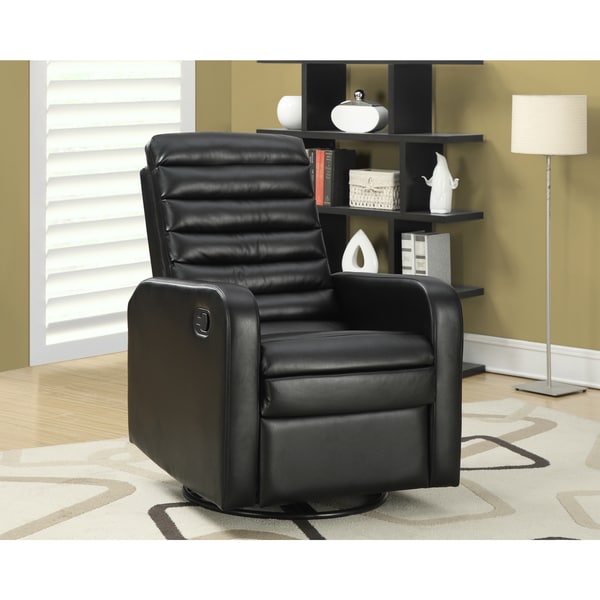 Shop Black Bonded Leather Swivel Glider Recliner Free Shipping Today
