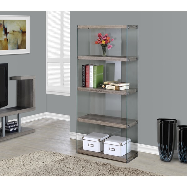 Dark Taupe and Tempered Glass Reclaimed Look Bookcase