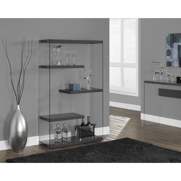 Glossy Grey and Tempered Glass 60 inch Bookcase