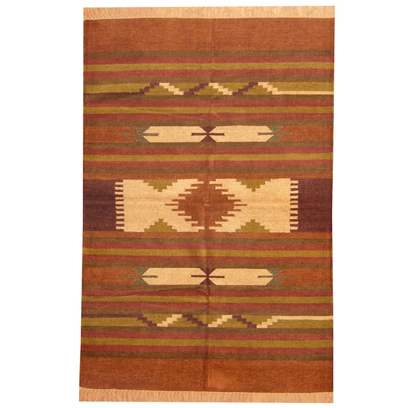 HERAT ORIENTAL Handmade 4' x 6' Chenille Geometric Kilim Rug - 4' x 6'