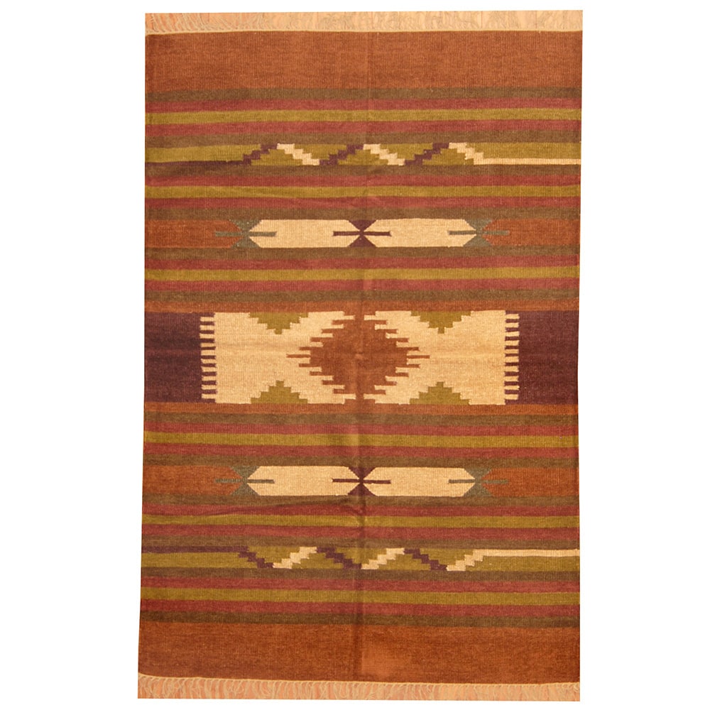 HERAT ORIENTAL Handmade 4' x 6' Chenille Geometric Kilim Rug - 4' x 6'