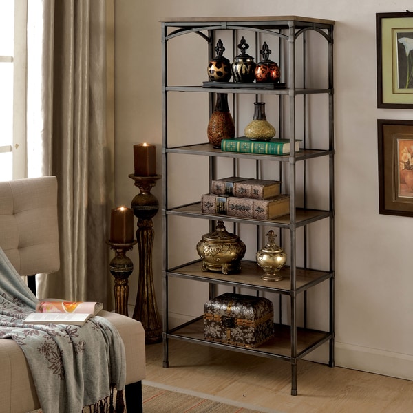 Shop Furniture of America Brywood Natural Industrial Tiered Bookshelf