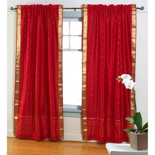 Handmade Red Sheer Sari Curtain Panel (India)