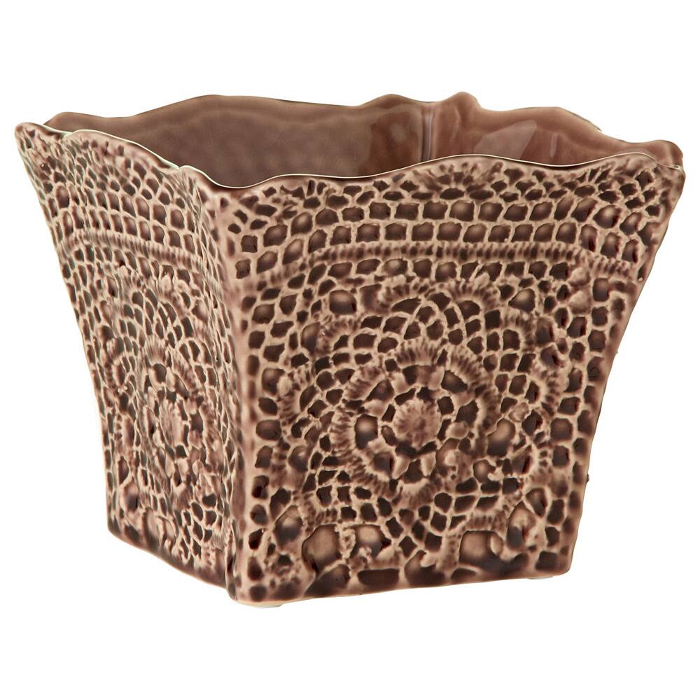 6.69-inch x 6.69-inch x 5.51-inch Ceramic Lace Pattern Square Pot Large