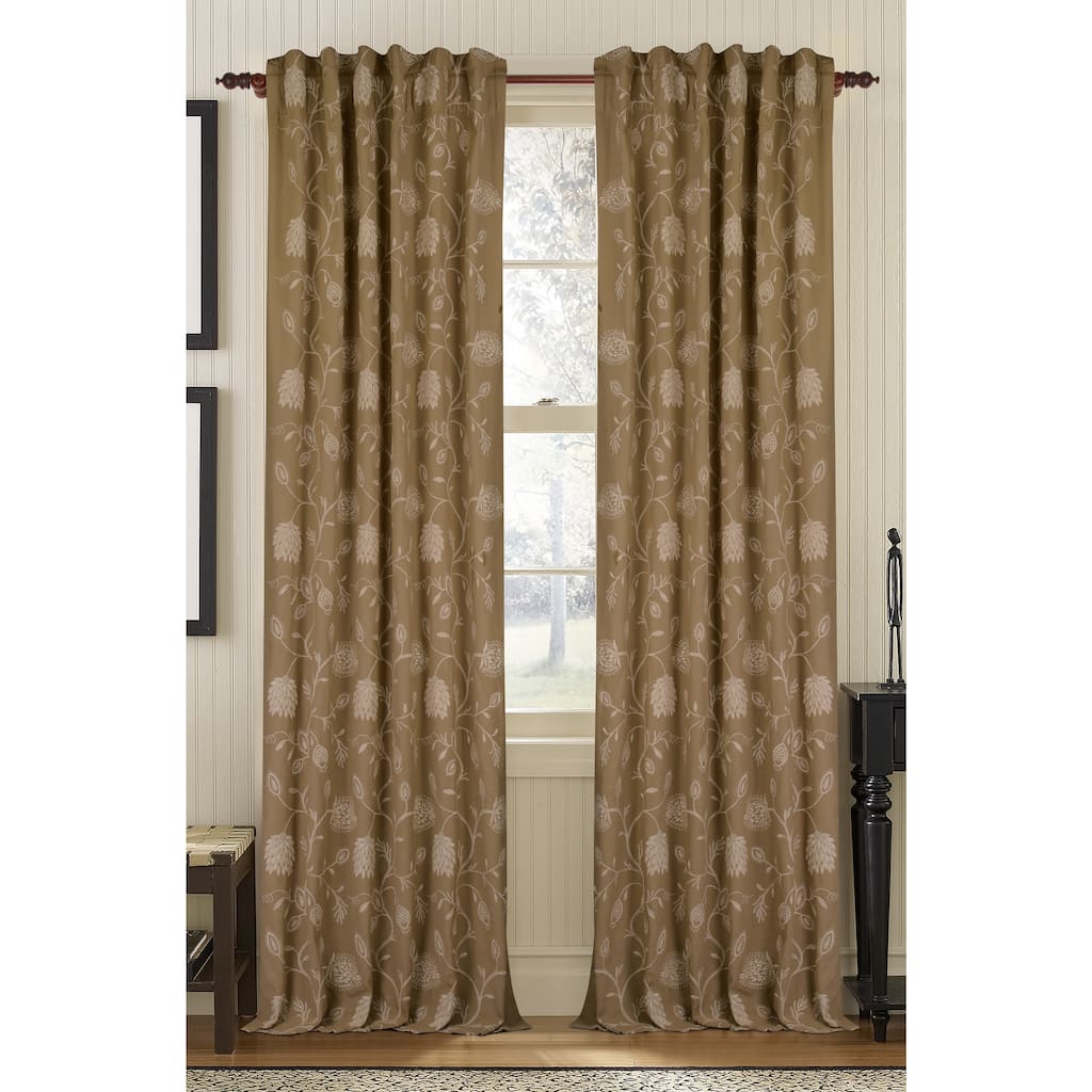 Floral Embroidered Linen Rod Pocket Curtain Panel