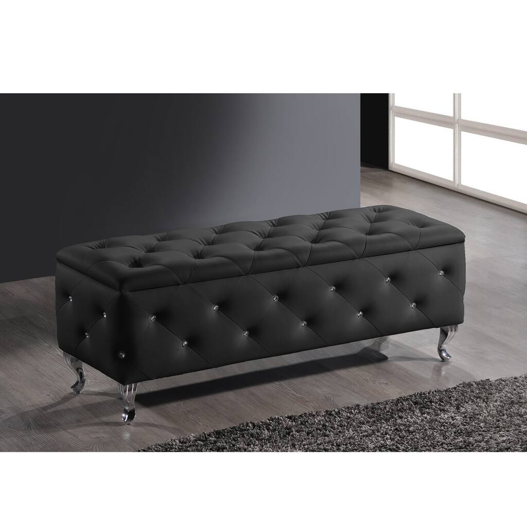 Baxton Studio Ning Black Modern Crystal Tufted Upholstered Storage Bench