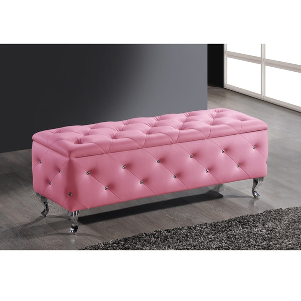 Baxton Studio Ning Pink Modern Crystal Tufted Upholstered Storage Bench ...