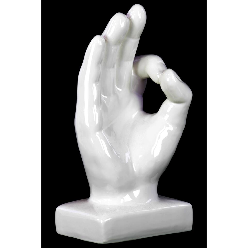 Ceramic OK Hand Sign Decor Gloss White