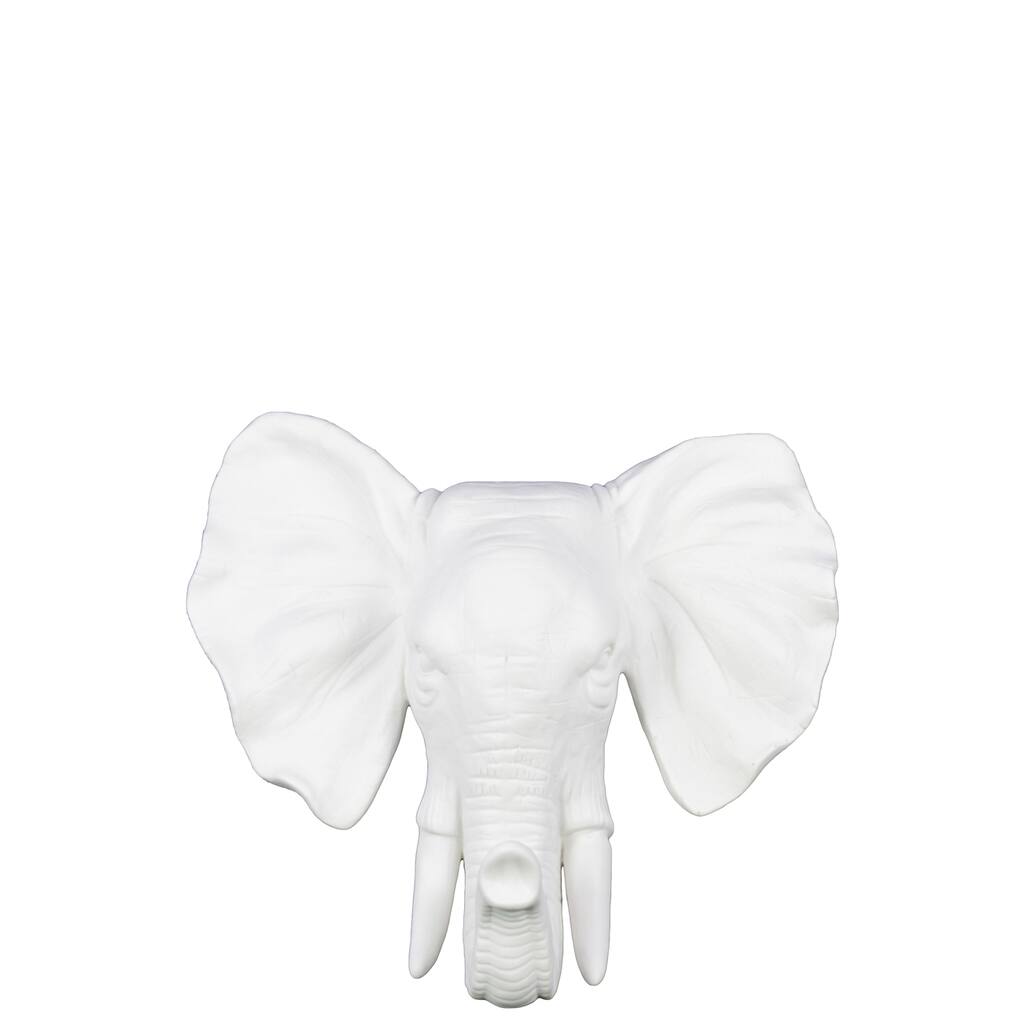 Matte White Ceramic Elephant Head Wall Decor
