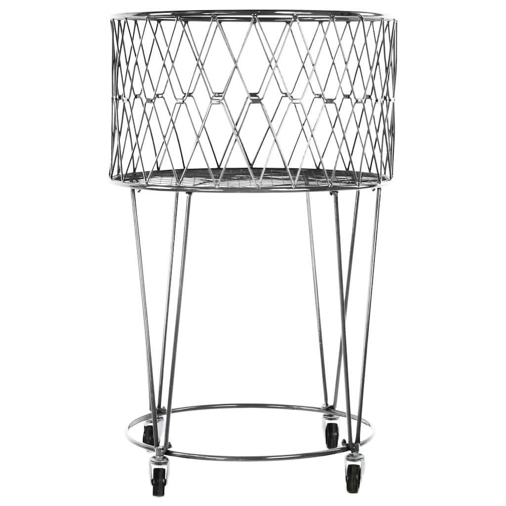 Silver Metal Laundry Basket with Casters