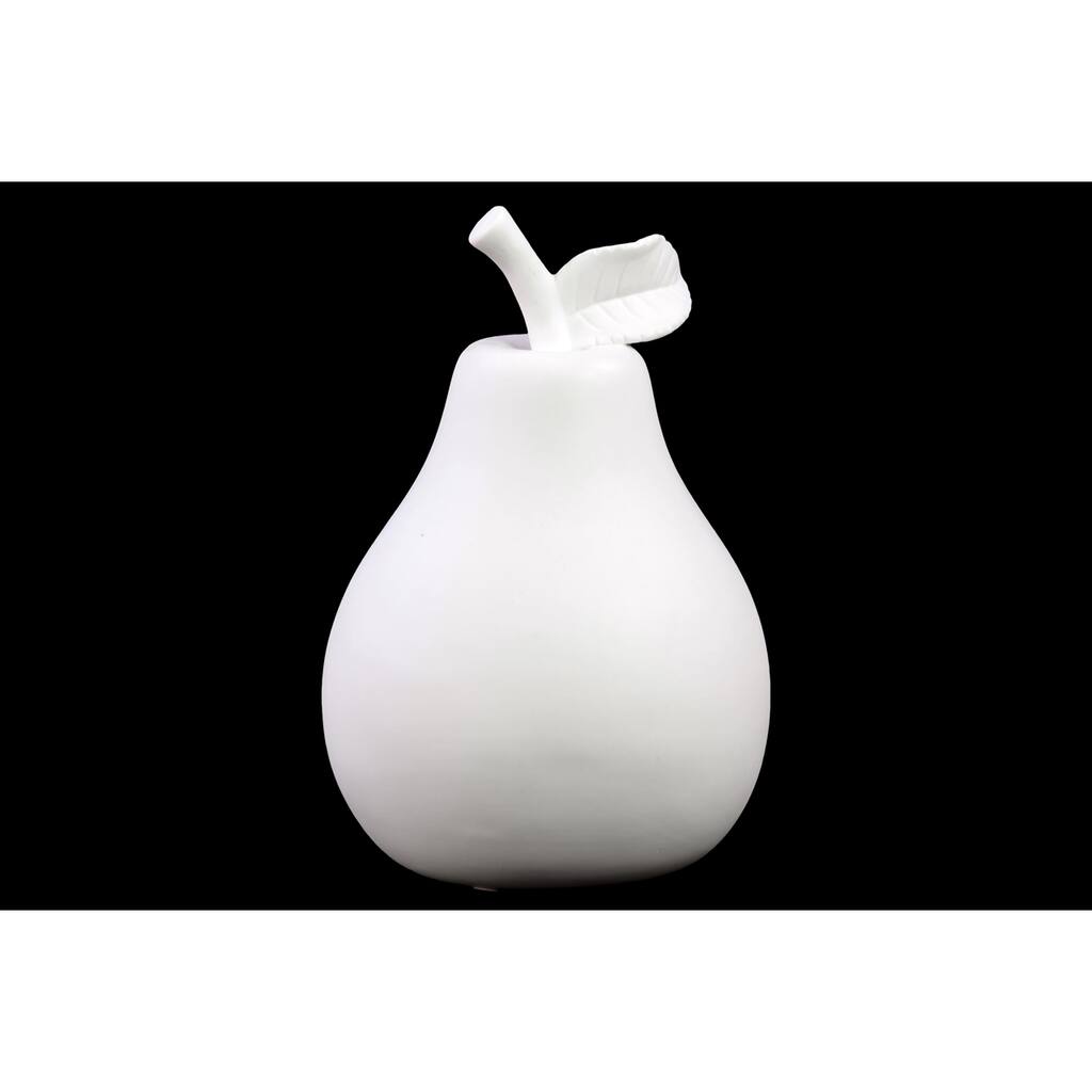 Matte White Porcelain Pear with Leaf