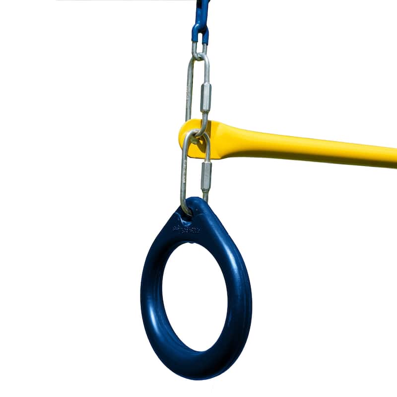 Swing-N-Slide Ring and Trapeze Combo - Yellow Bar with Blue Rings - 19" W x 28"L - 19" W x 28"L