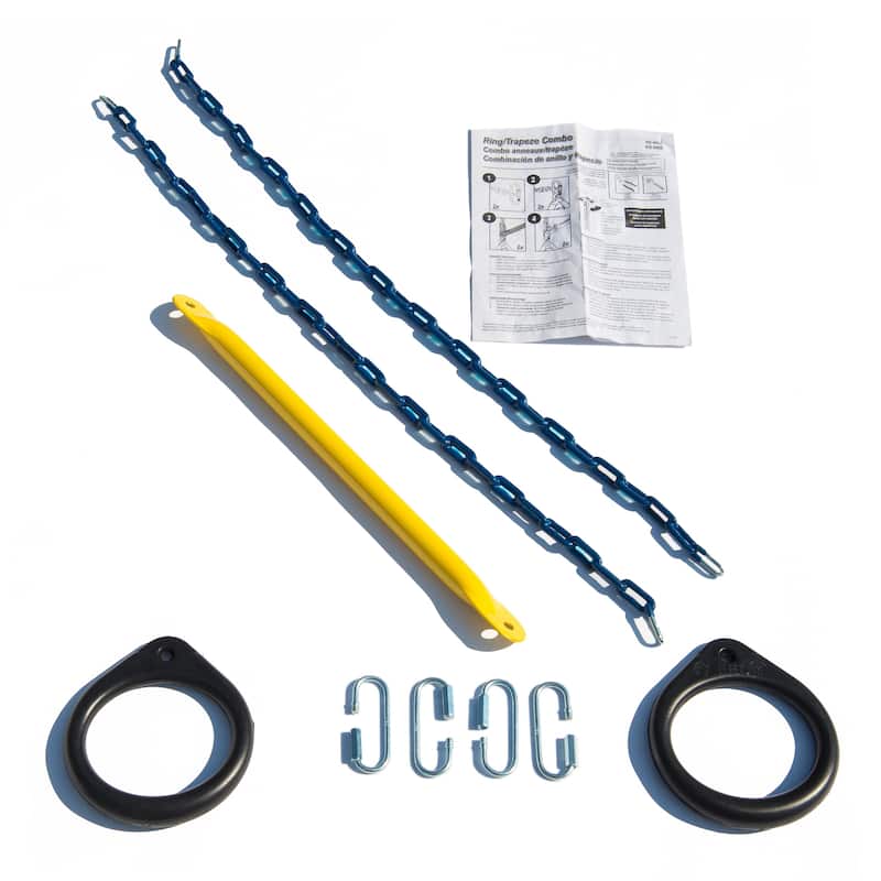 Swing-N-Slide Ring and Trapeze Combo - Yellow Bar with Blue Rings - 19" W x 28"L - 19" W x 28"L