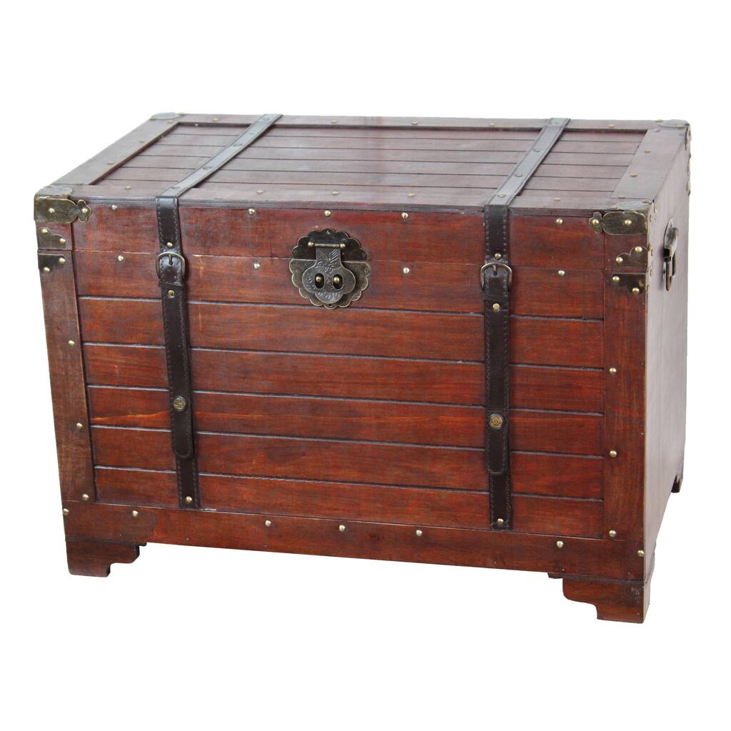 Old Fashioned Wooden Treasure Hope Chest - brown