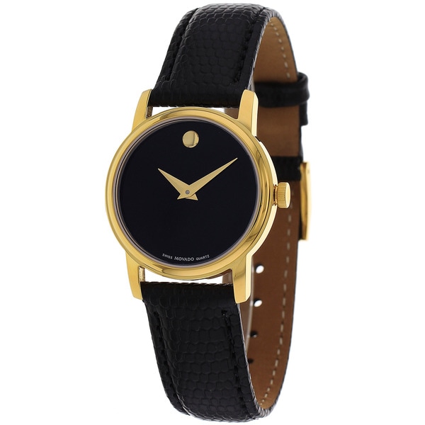 Shop Movado Women's Museum Round Black Leather Watch - Free Shipping ...