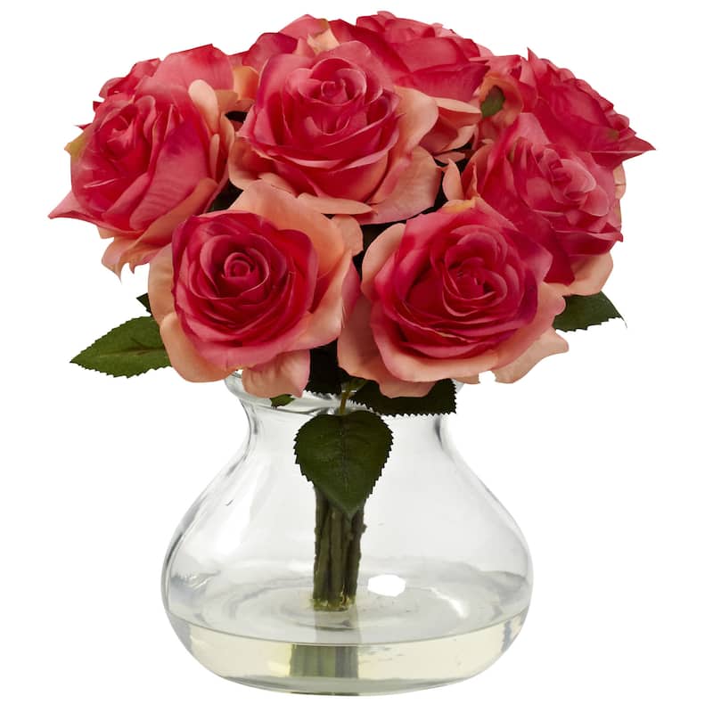 Nearly Natural Rose Arrangement with Vase
