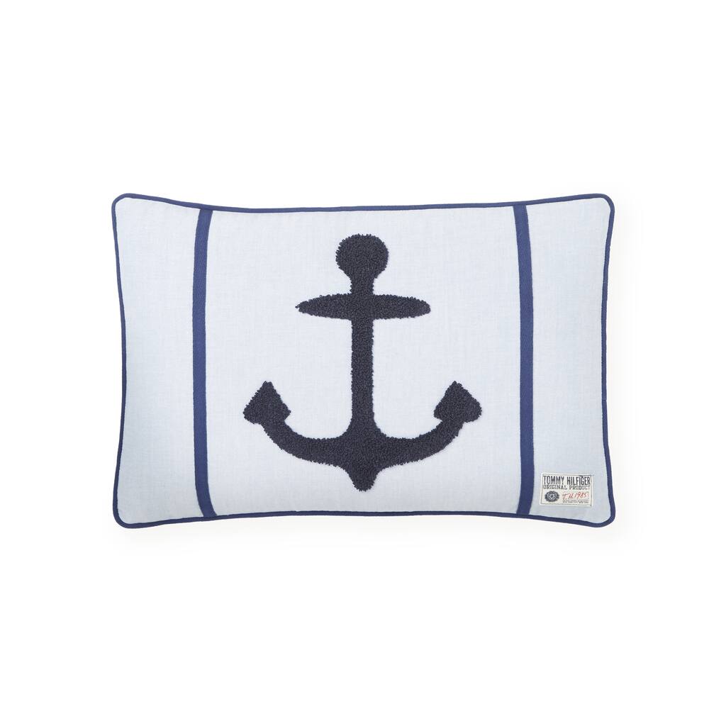 Tommy Hilfiger Navy Blue Embroidered Anchor Decorative Throw Pillow