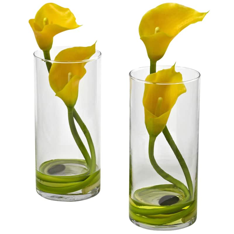 Nearly Natural Double Calla Lily w/Cylinder (Set of 2) - Yellow