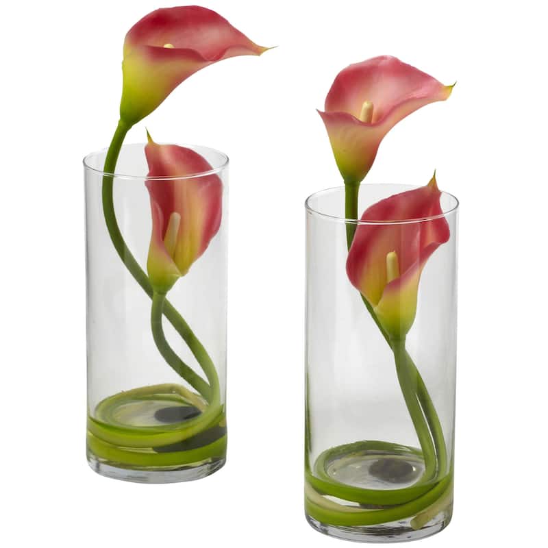 Nearly Natural Double Calla Lily w/Cylinder (Set of 2) - Pink