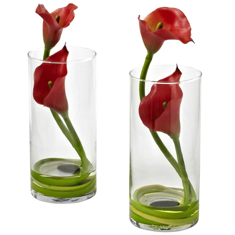 Nearly Natural Double Calla Lily w/Cylinder (Set of 2) - Red