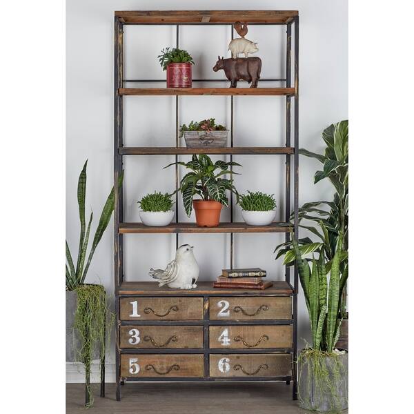 36" x 78" Industrial Metal & Wood 6-Drawer Bookshelf by Studio 350