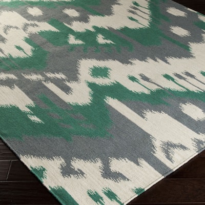 Hand-woven Tori Reversible Green/Grey Wool Area Rug - 8' x 11' - 8' x 11'