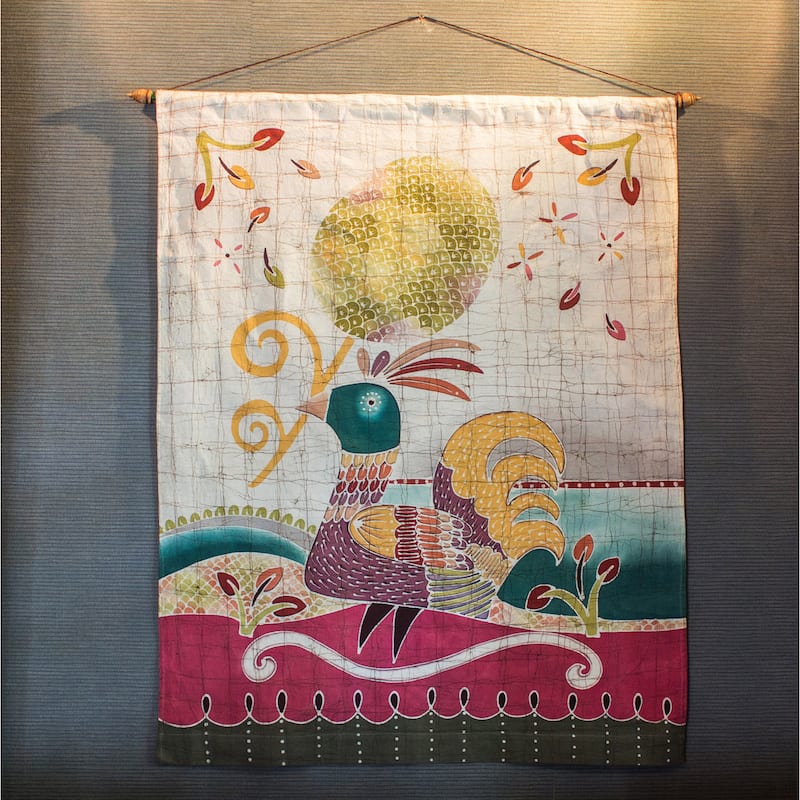 Handcrafted Cotton 'Cool Chick' Batik Wall Hanging (Thailand)