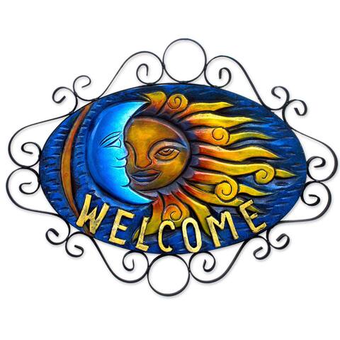 Handmade Forged Iron 'Cheerful Eclipse' Welcome Sign (Mexico)