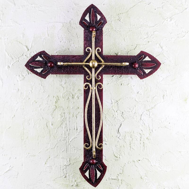 Handmade Iron 'Parish Church Cross' Wall Sculpture (Mexico) - Purple