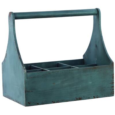 Cadet Blue Wood Milk Rack with Handle and 6 Slots