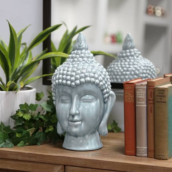Grey Ceramic Buddha Head Decor Gloss 9691080 Grey Ceramic Buddha Head Decor Gloss