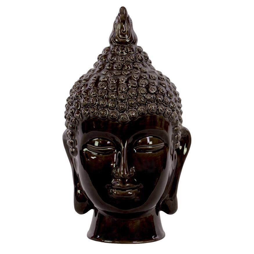 Ceramic Buddha Head with Pointed Ushnisha - Black