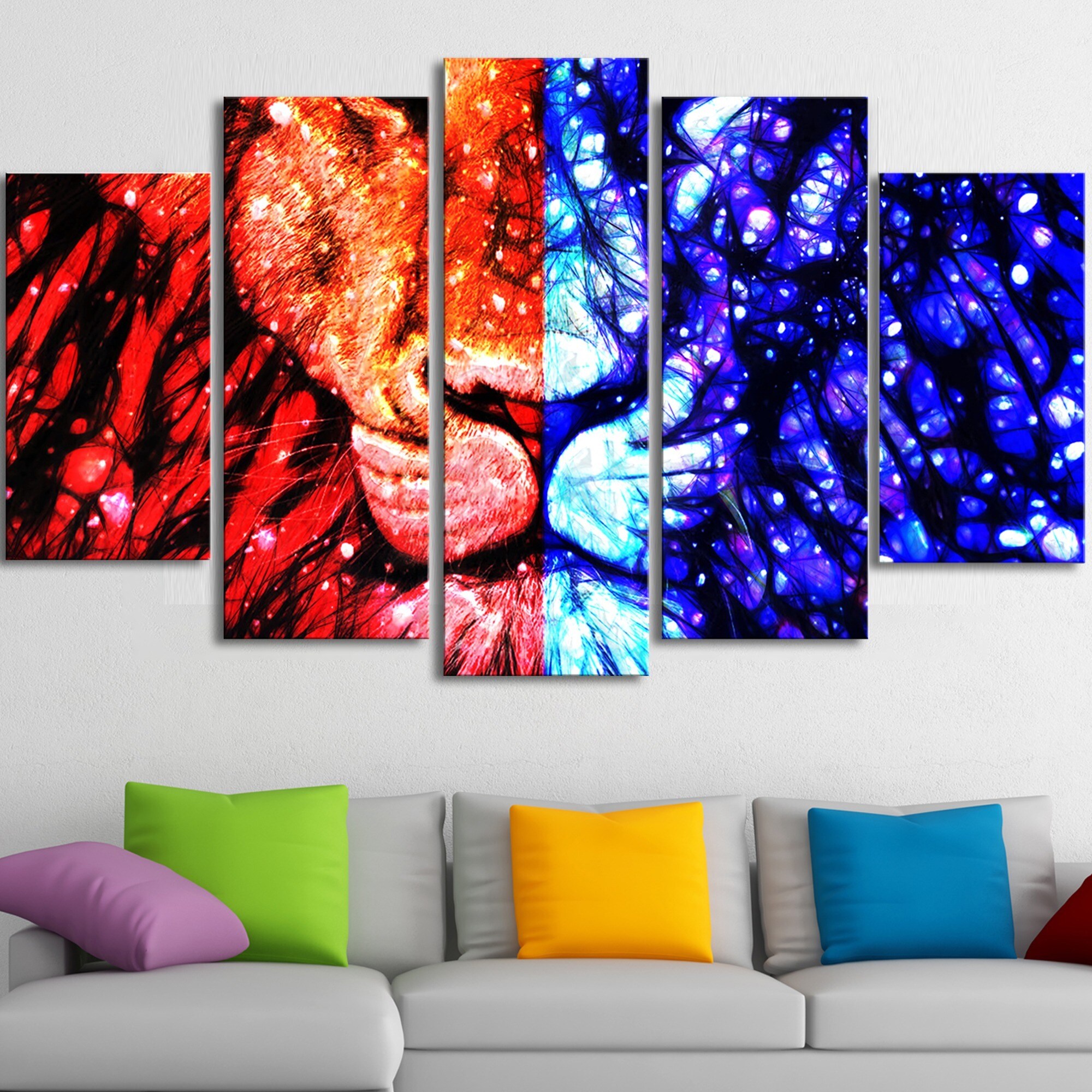 Shop King Of The Jungle Canvas Wall Art Overstock 9692011 60 In Wide X 32 In High 5 Panels Diamond Shape