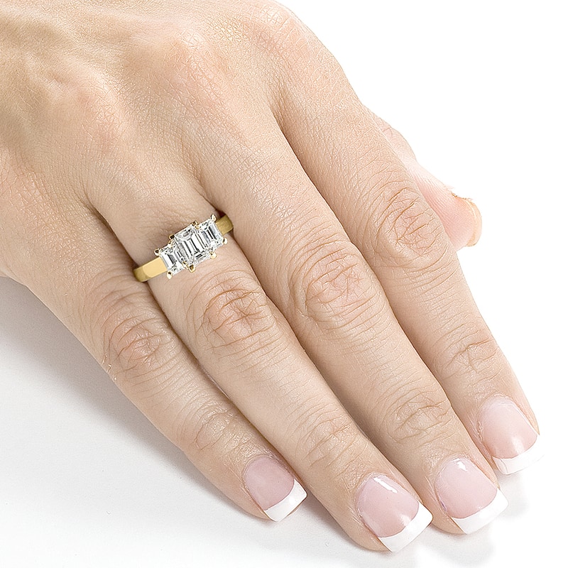 Annello by Kobelli 14k Yellow Gold 1 5/8ct CTW Emerald-cut Moissanite Three-stone Engagement Ring