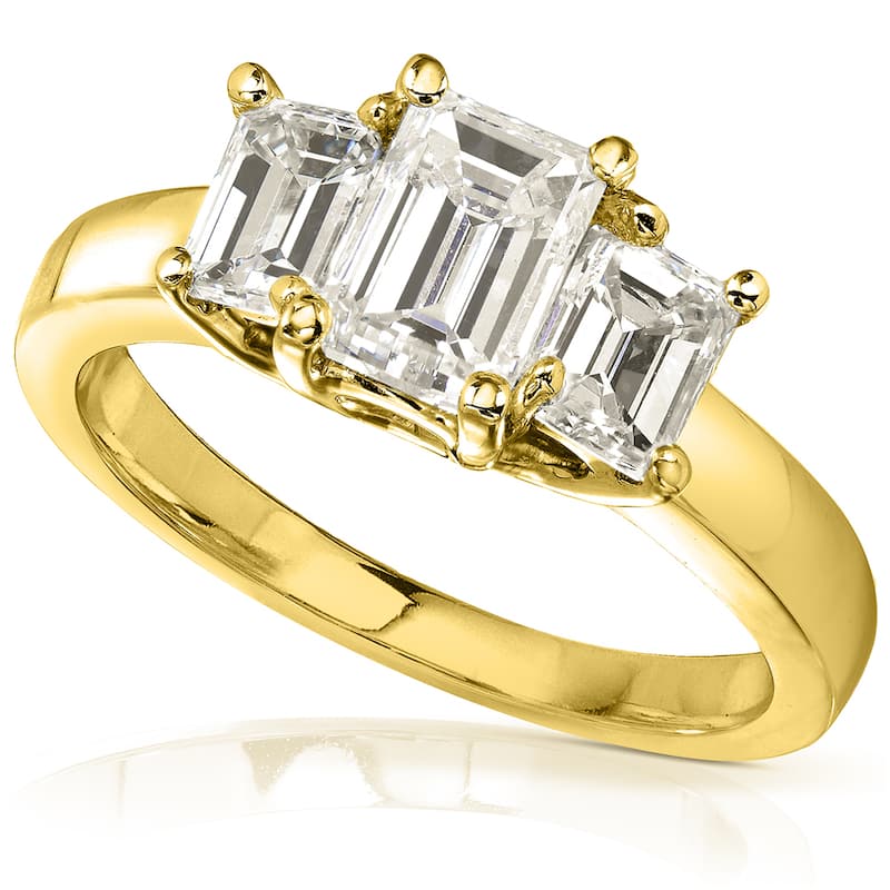 Annello by Kobelli 14k Yellow Gold 1 5/8ct CTW Emerald-cut Moissanite Three-stone Engagement Ring