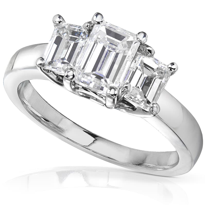 Annello by Kobelli 14k White Gold 1 5/8ct Emerald-cut Moissanite Three-Stone Engagement Ring