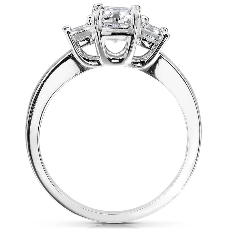 Annello by Kobelli 14k White Gold 1 5/8ct Emerald-cut Moissanite Three-Stone Engagement Ring