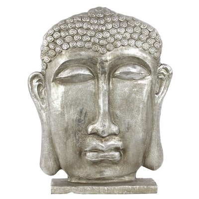 Small Silver Fiberstone Buddha Head on Stand