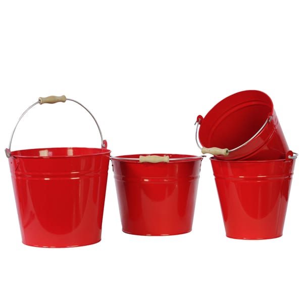 Red Metal Bucket with Wood Handle, Set of Four - Free Shipping Today ...