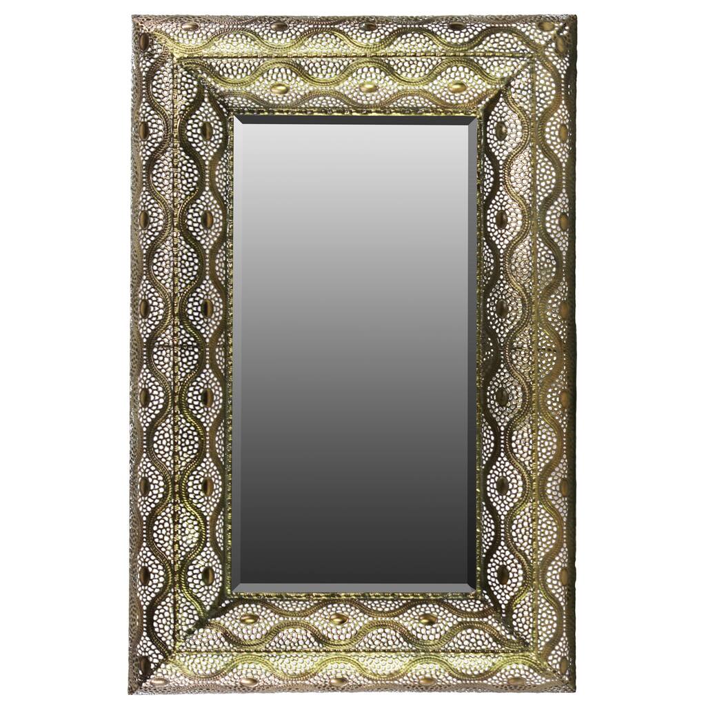 Pierced Gold Metal Rectangular Wall Mirror