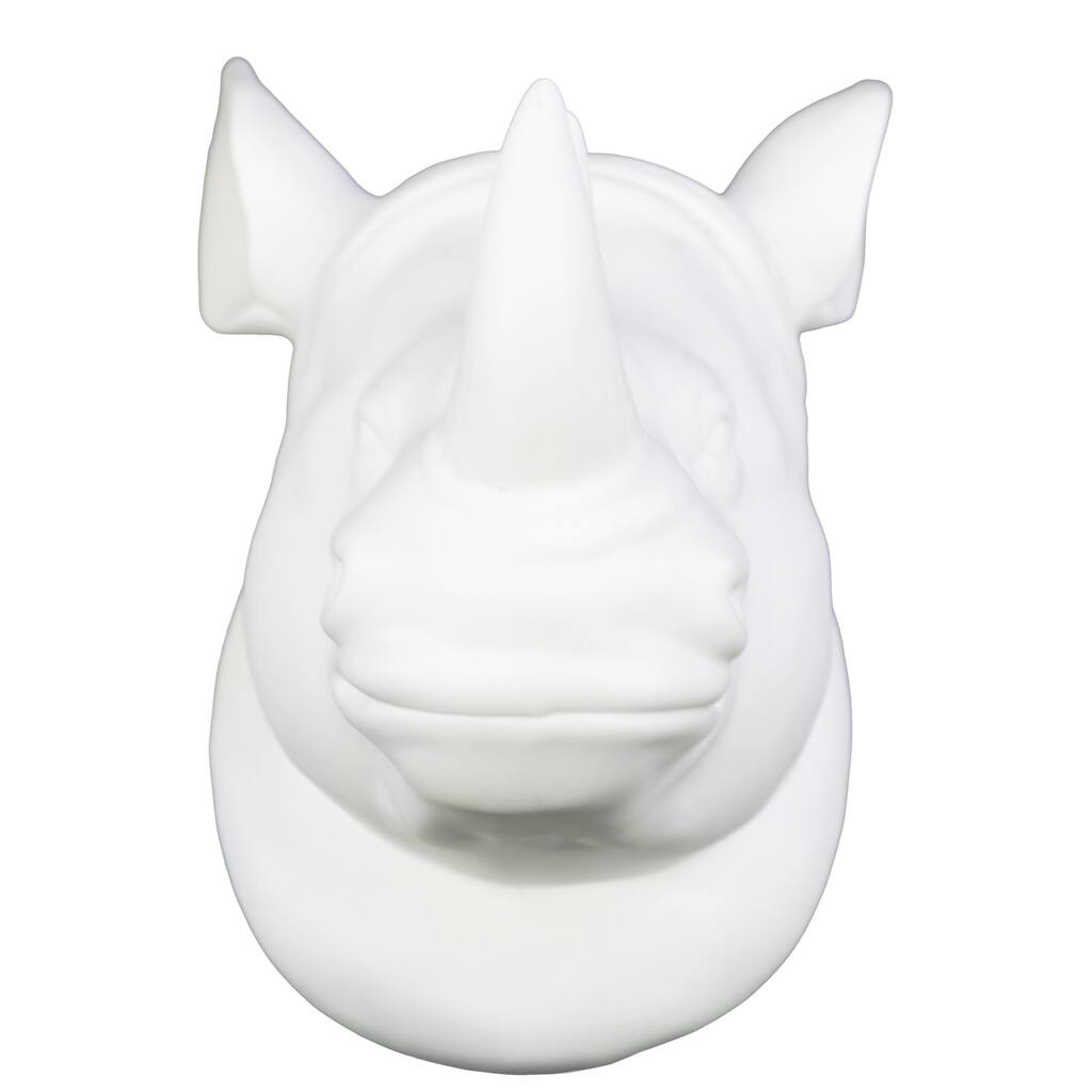 White Porcelain Rhino Head Wall Mount