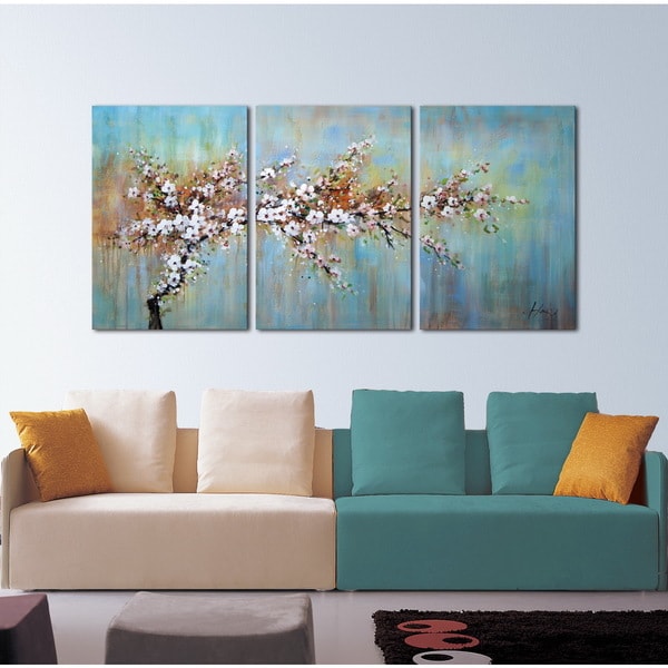 Shop 'Plum Blossom In The Rain' 3-piece Gallery-wrapped Canvas Art Set ...