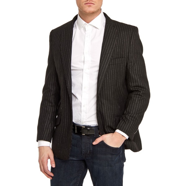 Elie Balleh Mens Slim Fit Pinstriped One button Blazer